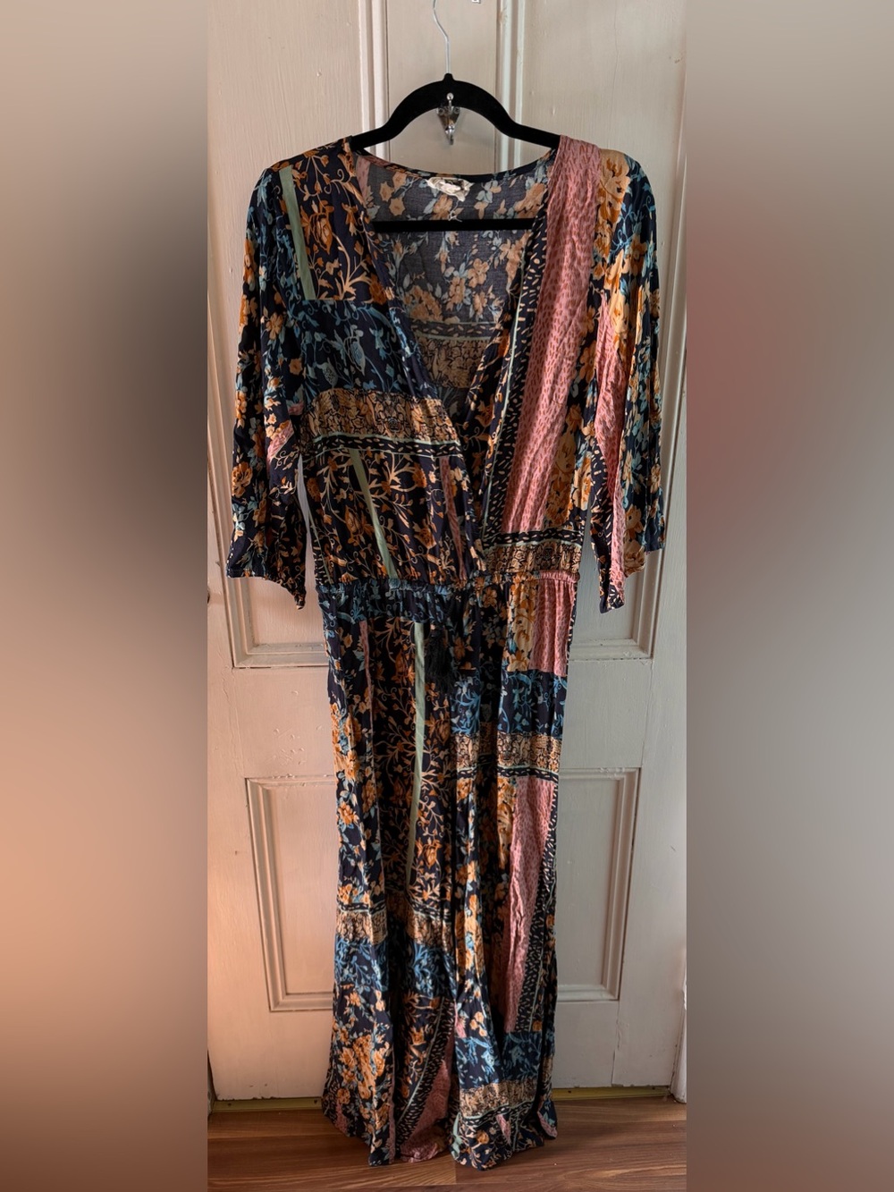 Jaase Boho Floral Rayon Jumpsuit Wide Leg Patchwork L